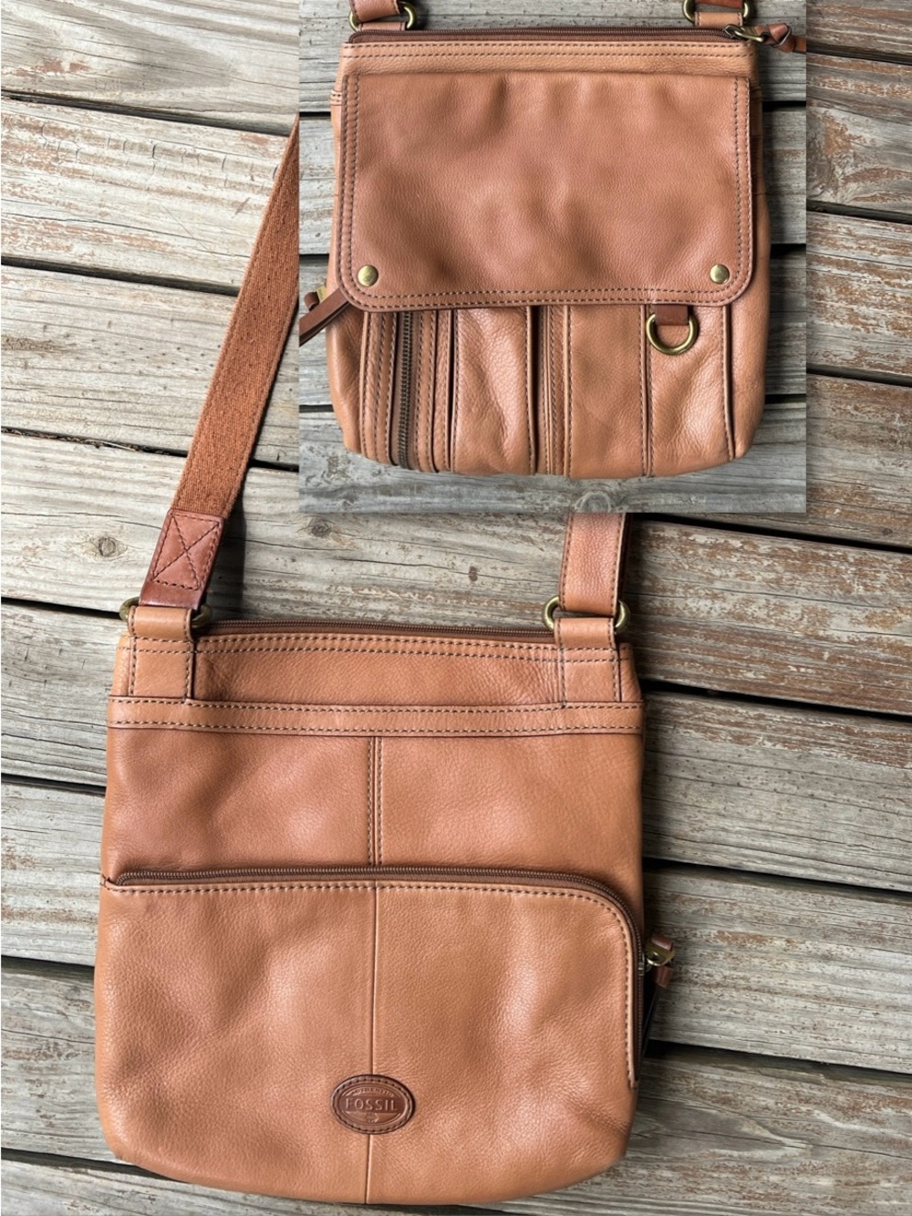 Fossil Men's Cognac Leather Messenger Bag